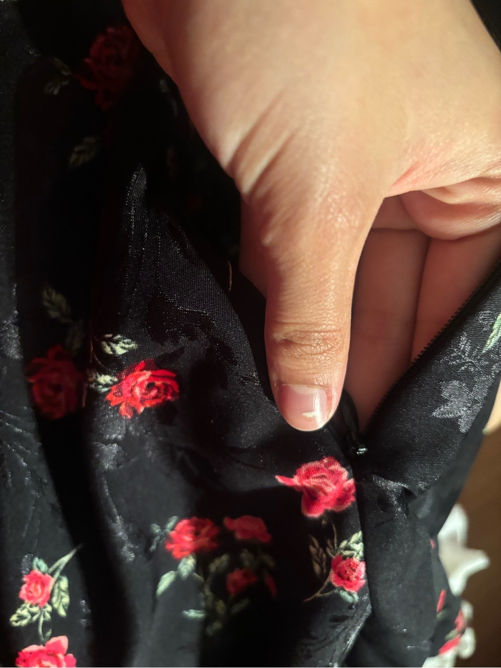 For Love And Lemons Black Dress with Red Rose Print and White Lace Trim - Picture 4 of 4